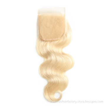 One Donor Bleach Knots Raw Virgin Human Hair Weaving Loose Deep Body Wave 613 Blonde 4X4 Lace Closure